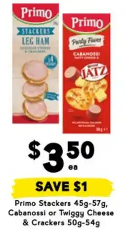 Drakes Primo Stackers Cabanossi or Twiggy Cheese & Crackers offer