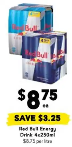 Drakes Red Bull Energy Drink 4x250ml offer