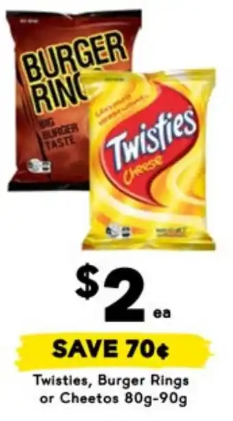 Drakes Twisties, Burger Rings or Cheetos offer