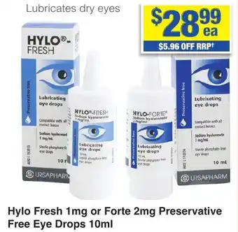 My Chemist Hylo Fresh 1mg or Forte Preservative Free Eye Drops offer