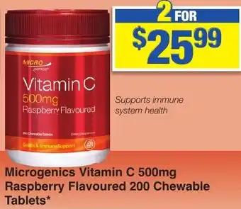 My Chemist Microgenics Vitamin C 500mg Raspberry Flavoured 200 Chewable Tablets offer