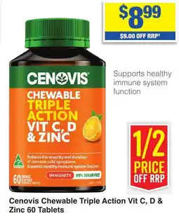 My Chemist Cenovis Chewable Triple Action Vit C, D & Zinc 60 Tablets offer