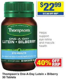 My Chemist Thompson's One-A-Day Lutein + Bilberry 30 Tablets offer