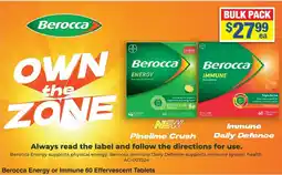 My Chemist Berocca Energy or Immune 60 Effervescent Tablets offer