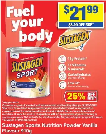 My Chemist Sustagen Sports Nutrition Powder Vanilla Flavour offer