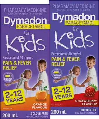 Pharmacist Advice Dymadon For Kids 2-12 Years Orange or Strawberry Flavour 200mL offer