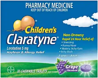 Pharmacist Advice Claratyne Children's Hayfever & Allergy Relief Grape Flavoured 30 Chewable Tablets offer