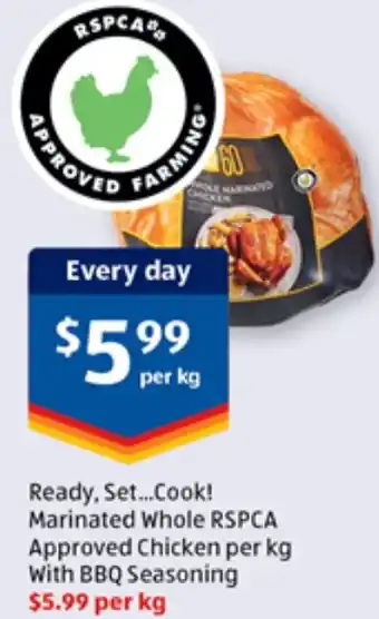 ALDI Marinated Whole RSPCA Approved Chicken per kg With BBQ Seasoning offer