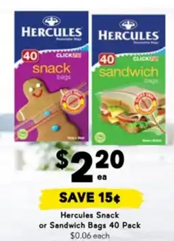 Drakes Hercules Snack or Sandwich Bags offer