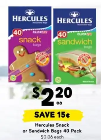 Drakes Hercules Snack or Sandwich Bags offer