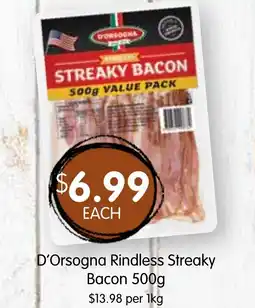 Spudshed D'Orsogna Rindless Streaky Bacon offer