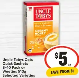 IGA Uncle Tobys Oats Quick Sachets offer