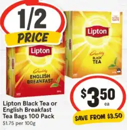 IGA Lipton Black Tea or English Breakfast Tea Bags offer