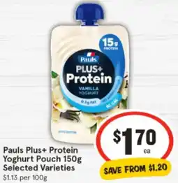 IGA Pauls Plus+ Protein Yoghurt Pouch offer