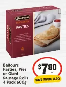 IGA Balfours Pasties, Pies or Giant Sausage Rolls offer