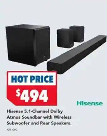 Harvey Norman Hisense 5.1-Channel Dolby Atmos Soundbar with Wireless Subwoofer and Rear Speakers. offer