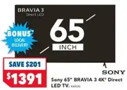 Harvey Norman Sony 65" BRAVIA 3 4K' Direct LED TV offer