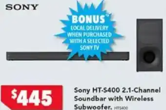 Harvey Norman Sony HT-S400 2.1-Channel Soundbar with Wireless Subwoofer offer