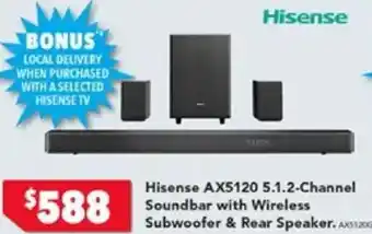 Harvey Norman Hisense AX5120 5.1.2-Channel  Soundbar with Wireless Subwoofer & Rear Speaker offer