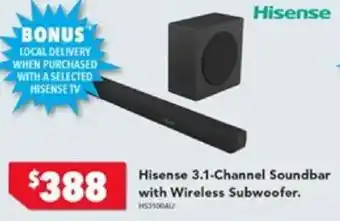 Harvey Norman Hisense 3.1-Channel Soundbar with Wireless Subwoofer offer