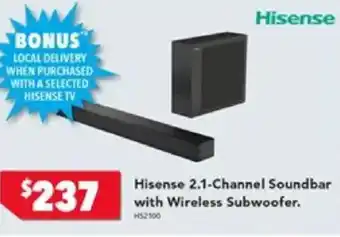 Harvey Norman Hisense 2.1-Channel Soundbar with Wireless Subwoofer offer