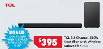 Harvey Norman TCL 3.1-Channel 350W Soundbar with Wireless offer