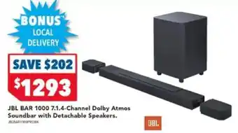 Harvey Norman JBL BAR 1000 7.1.4-Channel Dolby Atmos Soundbar with Detachable Speakers. offer