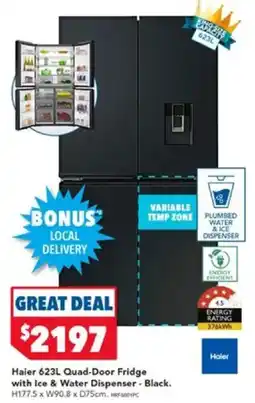 Harvey Norman Haier 623L Quad-Door Fridge with Ice & Water Dispenser - Black offer