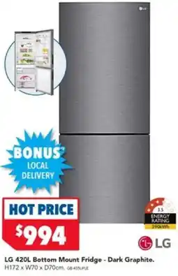 Harvey Norman LG 420L Bottom Mount Fridge - Dark Graphite offer