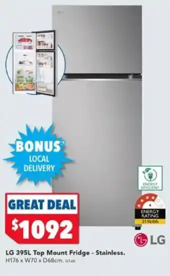 Harvey Norman LG 395L Top Mount Fridge - Stainless offer