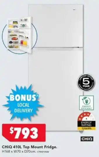 Harvey Norman CHIQ 410L Top Mount Fridge offer