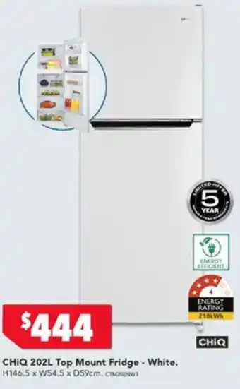 Harvey Norman CHIQ 202L Top Mount Fridge - White offer