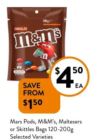 Foodworks Mars Pods, M&M's, Maltesers or Skittles Bags offer