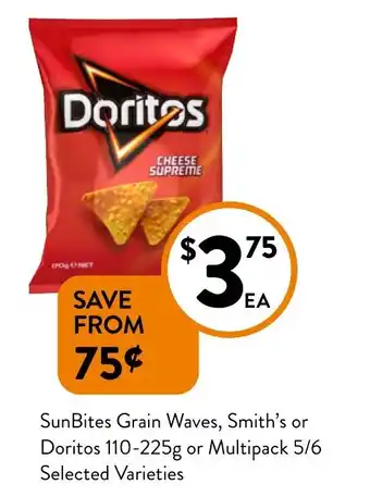 Foodworks SunBites Grain Waves, Smith's or Doritos offer