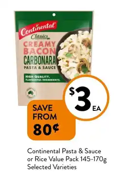 Foodworks Continental Pasta & Sauce or Rice Value Pack offer