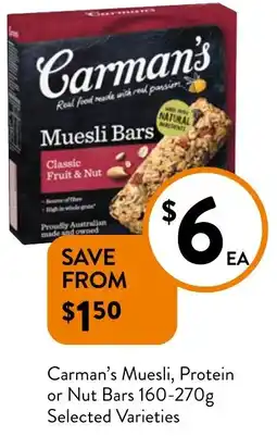 Foodworks Carman's Muesli, Protein or Nut Bars offer