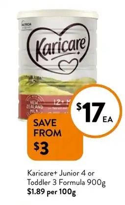 Foodworks Karicare Junior 4 or Toddler 3 Formula offer