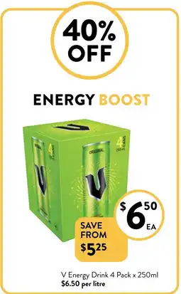 Foodworks V Energy Drink 4 Pack offer