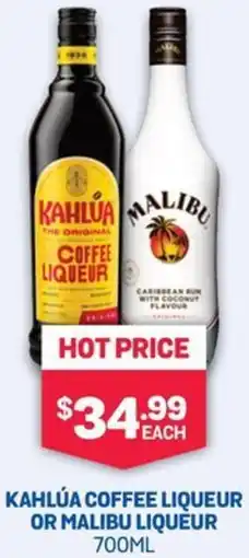 Bottlemart Kahlúa Coffee Liqueur or Malibu Liqueur offer