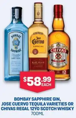 Bottlemart Bombay Sapphire Gin, Jose Cuervo Tequila Varieties or Chivas Regal 12yo Scotch Whisky offer