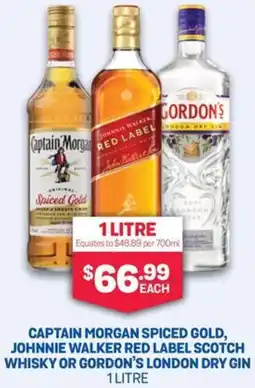 Bottlemart Captain Morgan Spiced Gold, Johnnie Walker Red Label Scotch Whisky or Gordon's London Dry Gin offer