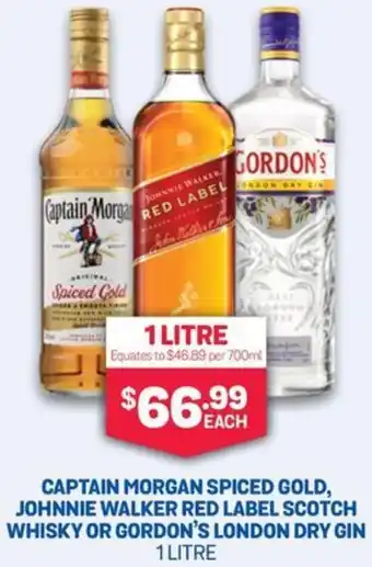 Bottlemart Captain Morgan Spiced Gold, Johnnie Walker Red Label Scotch Whisky or Gordon's London Dry Gin offer