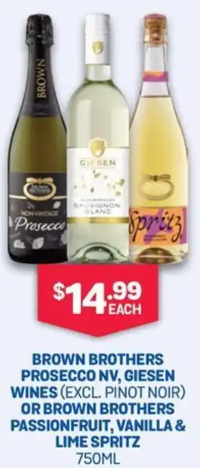 Bottlemart Brown Brothers Prosecco Nv, Giesen Wines or Brown Brothers Passionfruit, Vanilla & Lime Spritz offer