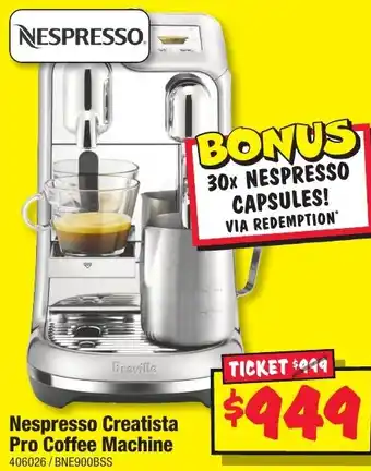 JB Hi-Fi Nespresso Creatista Pro Coffee Machine offer