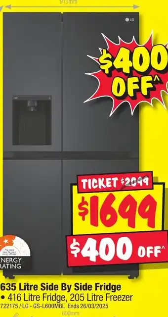 JB Hi-Fi 635 Litre Side By Side Fridge offer