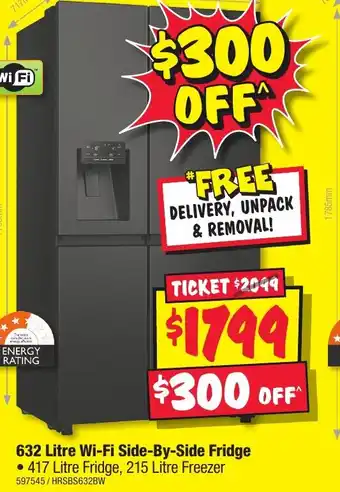 JB Hi-Fi 632 Litre Wi-Fi Side-By-Side Fridge offer