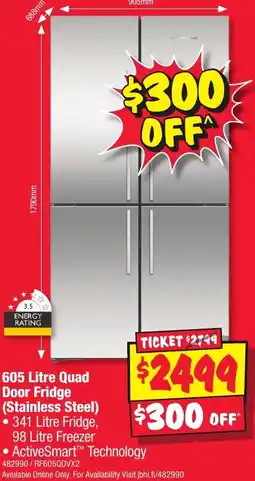 JB Hi-Fi Quad Door Fridge (Stainless Steel) offer