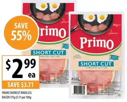 Supabarn PRIMO SHORCUT RINDLESS BACON offer