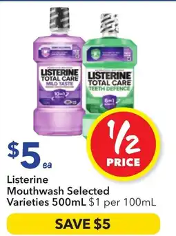 Ritchies Listerine Mouthwash Selected Varieties offer