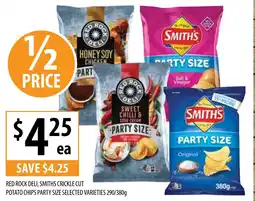 Supabarn Red rock deli, smiths crickle cut potato chips party size selected varieties offer